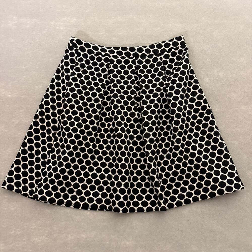 Boden black & white polkadot pleated skirt - cotton blend knee length size 8T